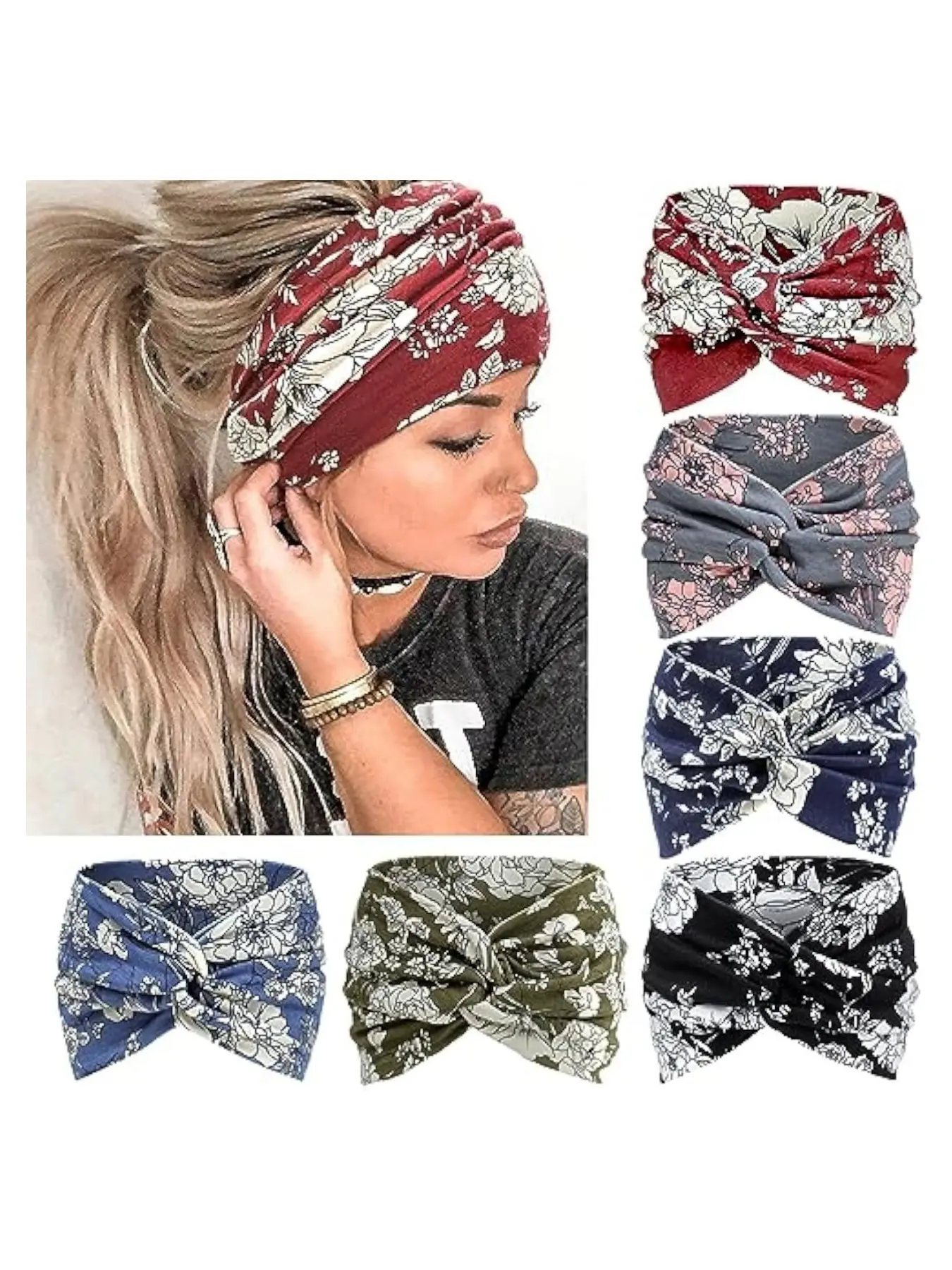 New European and American cross yoga exercise headband with Boho temperament print knotting hair accessories elastic headband Elastic bow headbands Knotted headband Summer hair accessories Stretchy headbands
