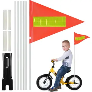 1 Pcs Bike Flag, 6 Ft Safety Reflective Flags with Pole for Kids and Adult, Adjustable Heavy Duty Fiberglass Flag Pole, Tear-Resistant & High Visibility Orange Safety Flag for Cycling