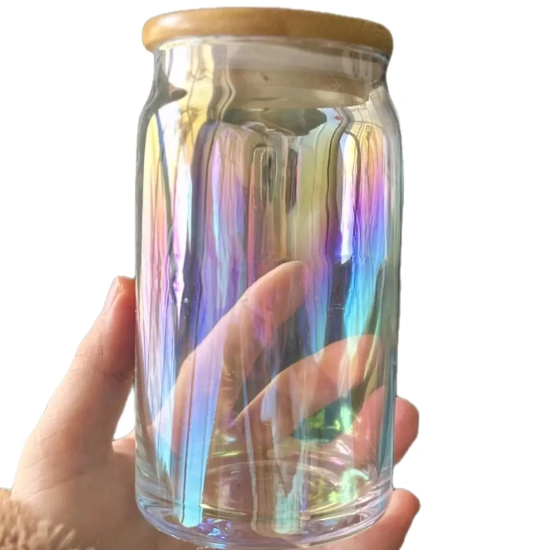 D.F.F ESSENTIALS Custom Iridescent Glass Cups - High-Quality Glass with Iridescent Finish for Various Beverages, Stylish Drinkware