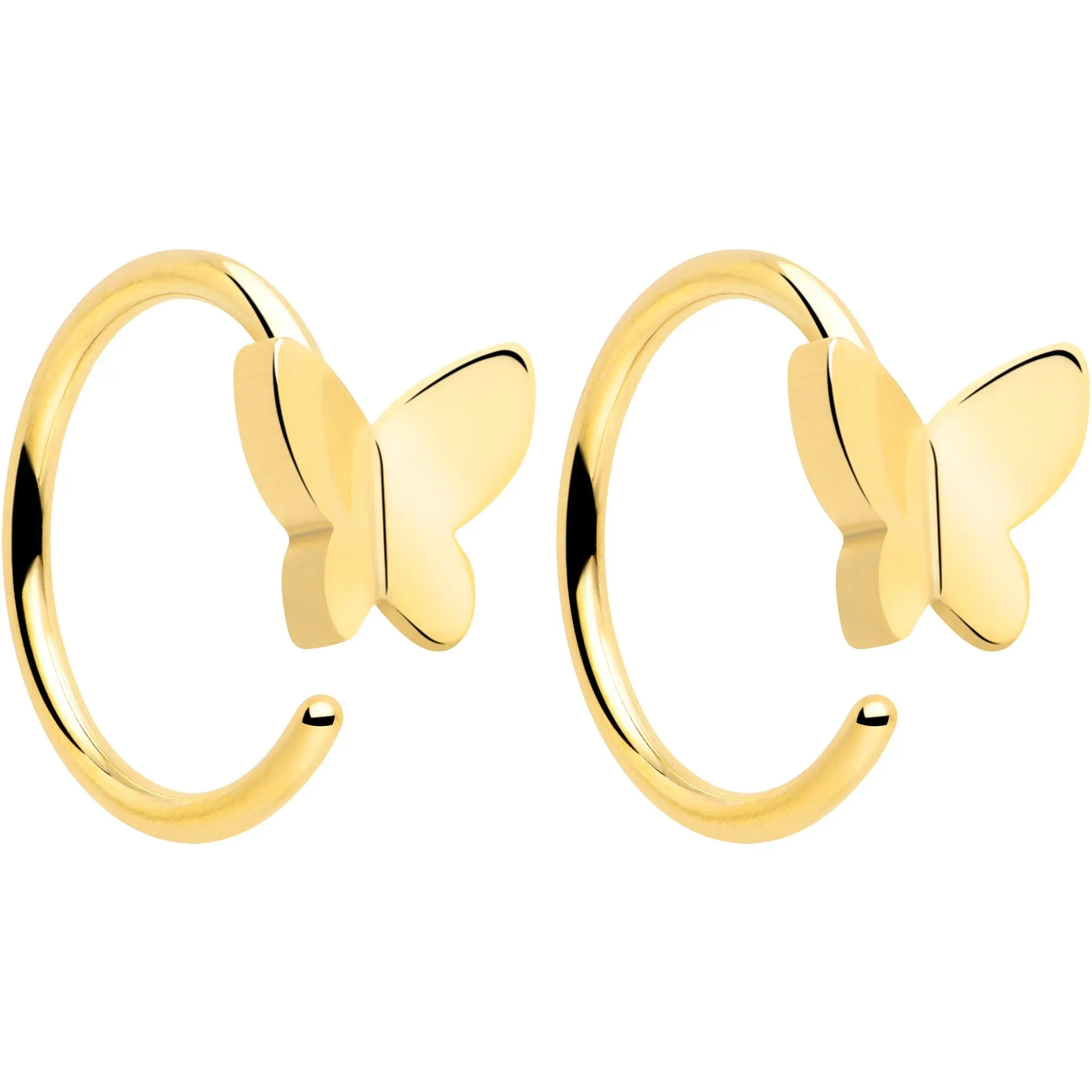20G Gold Tone Implant Grade Titanium Butterfly Open Hoop Earring Set
