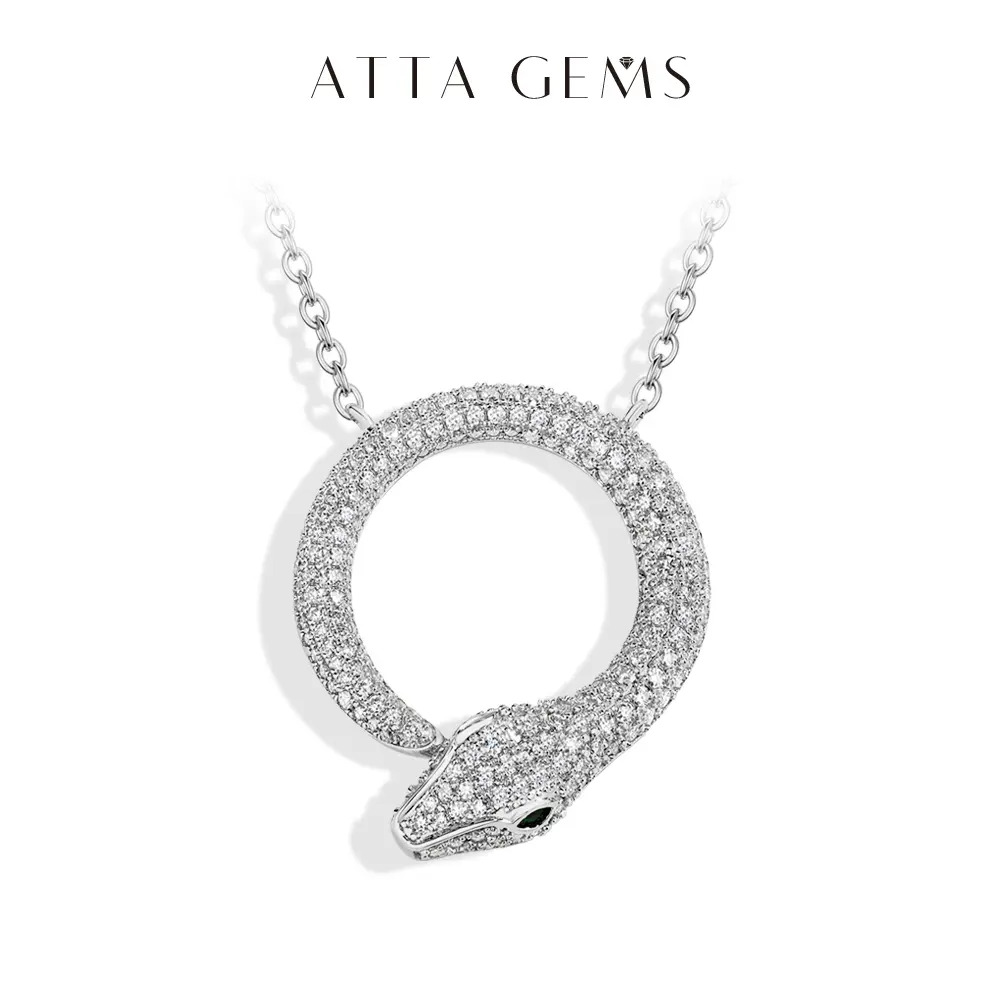 Pendant Necklaces for Women & Men, Elegant Snake Design in 925 Sterling Silver with Laboratory Created Moissanite, Birthday, Jewelry, Unisex, Travel