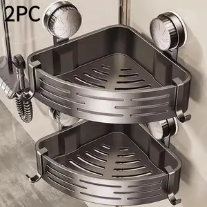 Bathroom Triangle Suction Cup Storage Basket Set (2 Pieces), Wall-Mounted No-Drill Corner Sink Shelf, Toilet Storage Rack, Corner Bathroom Organizer, Durable Shower Organizer