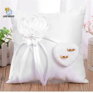 Wedding Ring Pillow, Elegant Heart Bowknot Ring Bearer Pillow Portable Wedding Supplies Proposal Gift Real Touch Norfolk Pine Garland