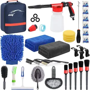 33 count  Wash Detailing Kit Cleaning Kits with   Sprayer Brush Large Wash Mitt Towels Complete Interior Exterior  Washing  Set Blue