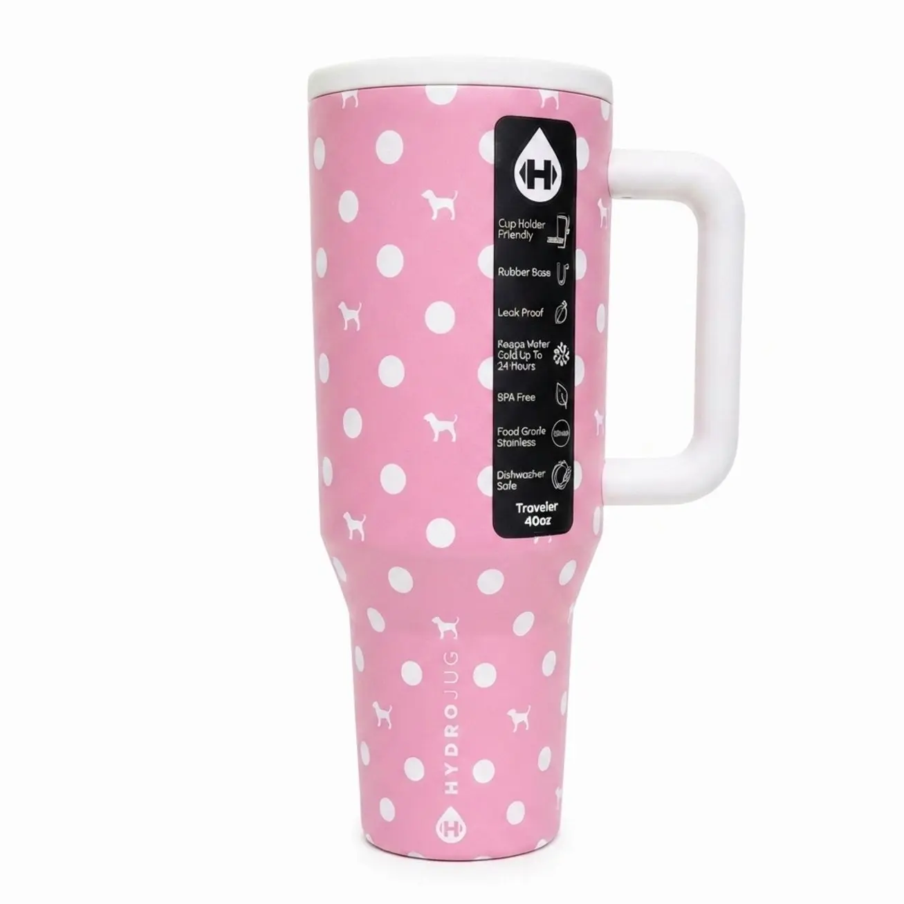 Pink Polka Dot 40oz Tumbler with Handle and Straw Lid, Insulated Stainless Steel Travel Cup, Cute Pink Drinkware, Stylish Everyday Water Bottle for Women