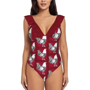 Ruffle One Piece Swimsuit Women Swimwear Push Up Sexy Print Bathing Suit South Carolina Rooster Gamecock Cock Chicken