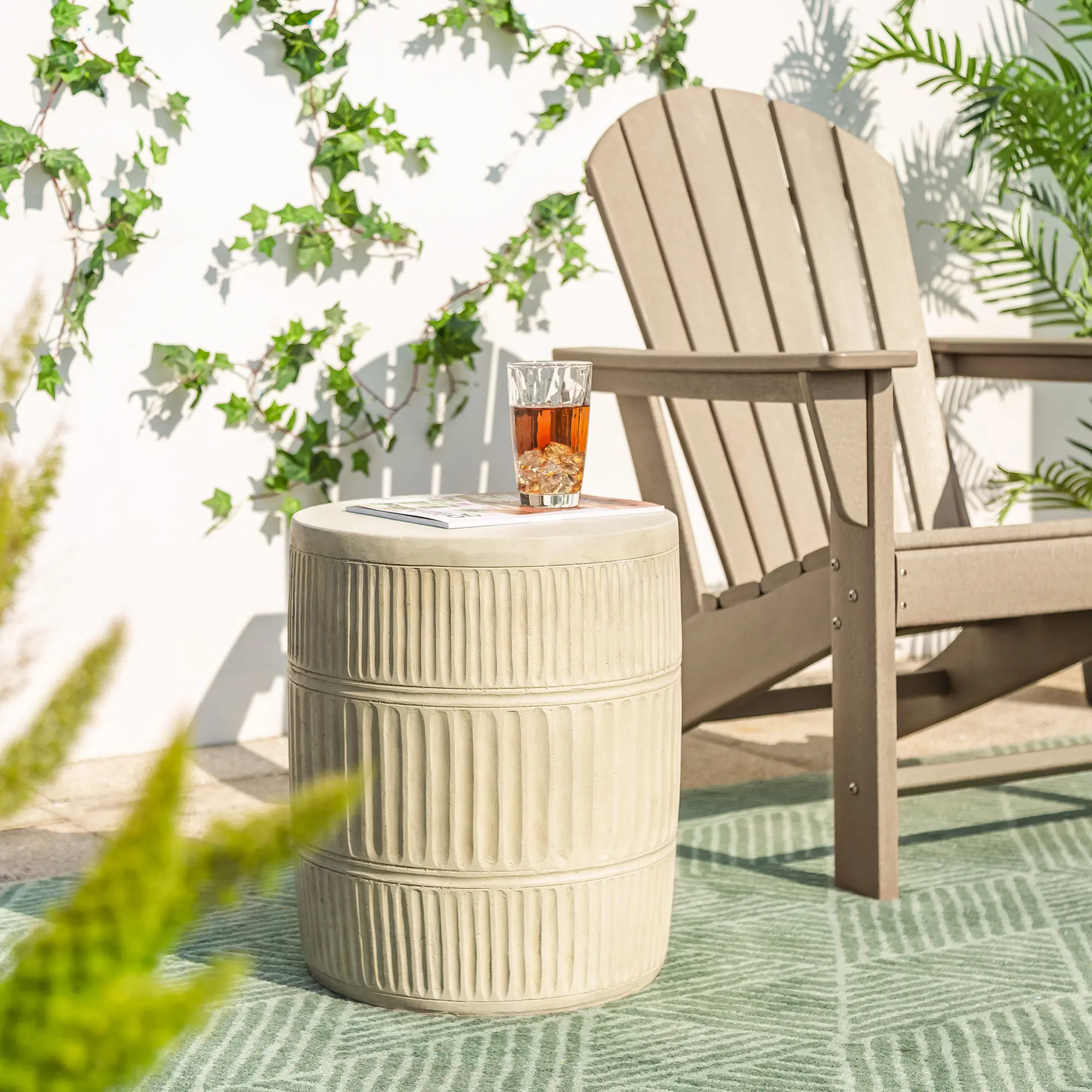 Glitzhome 18.5''H Multi-functional MGO Cream White Textured Garden Stool