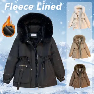 Women's Winter Sport Waist Cotton Coat Long Sleeve Thick Layer Fleece Lined Black Basic Keep Warm Jackets for Sports & Everyday Wear