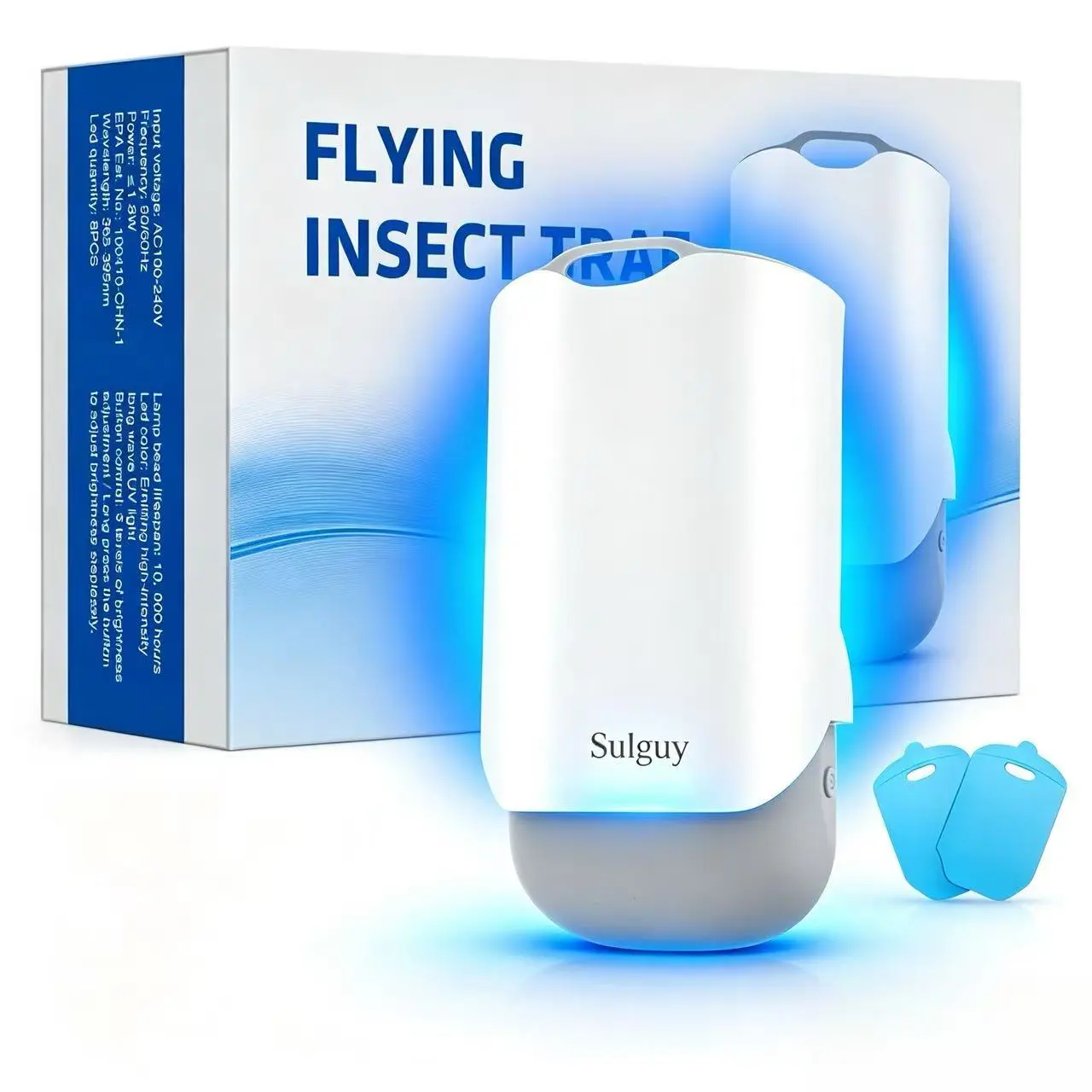 Sulguy Wall Plug-in Multi-Insect Light Trap, UVA UV Light Sticky Catcher, Non-Zapper Silent Anti Mosquito Fly Control Killer, Eco-Friendly Pet-Safe for Home Bedroom Kitchen, Anti Mosquito Multi-Insect