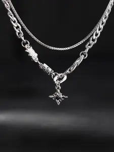 Men's Punk Style Rhinestone Decor Pendant Cuban Link Necklace, Double Layer Chain Jewelry for Party, Daily Clothing Decor, Exquisite Jewelry for Birthday Gift without Box