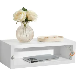 SUMGAR Floating Nightstand White Modern Bedside Table Organiser Fully Assembled Shelf Small Spaces Wall Mounted Storage Pine Wood Furniture for Bedroom Home Decor 13 Inch Wide