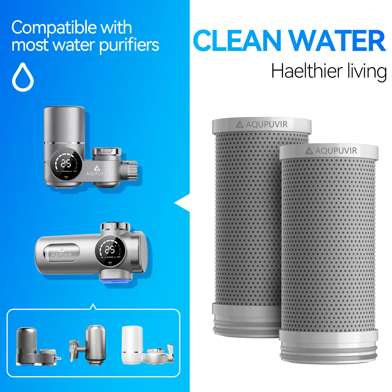 AQUPUVIR Sink Faucet Replacement Filters - 2 Pack Composite Cartridges, NSF Certified, Reduces Contaminants, Chlorine & Lead, 6 Months Service Life Per Filter