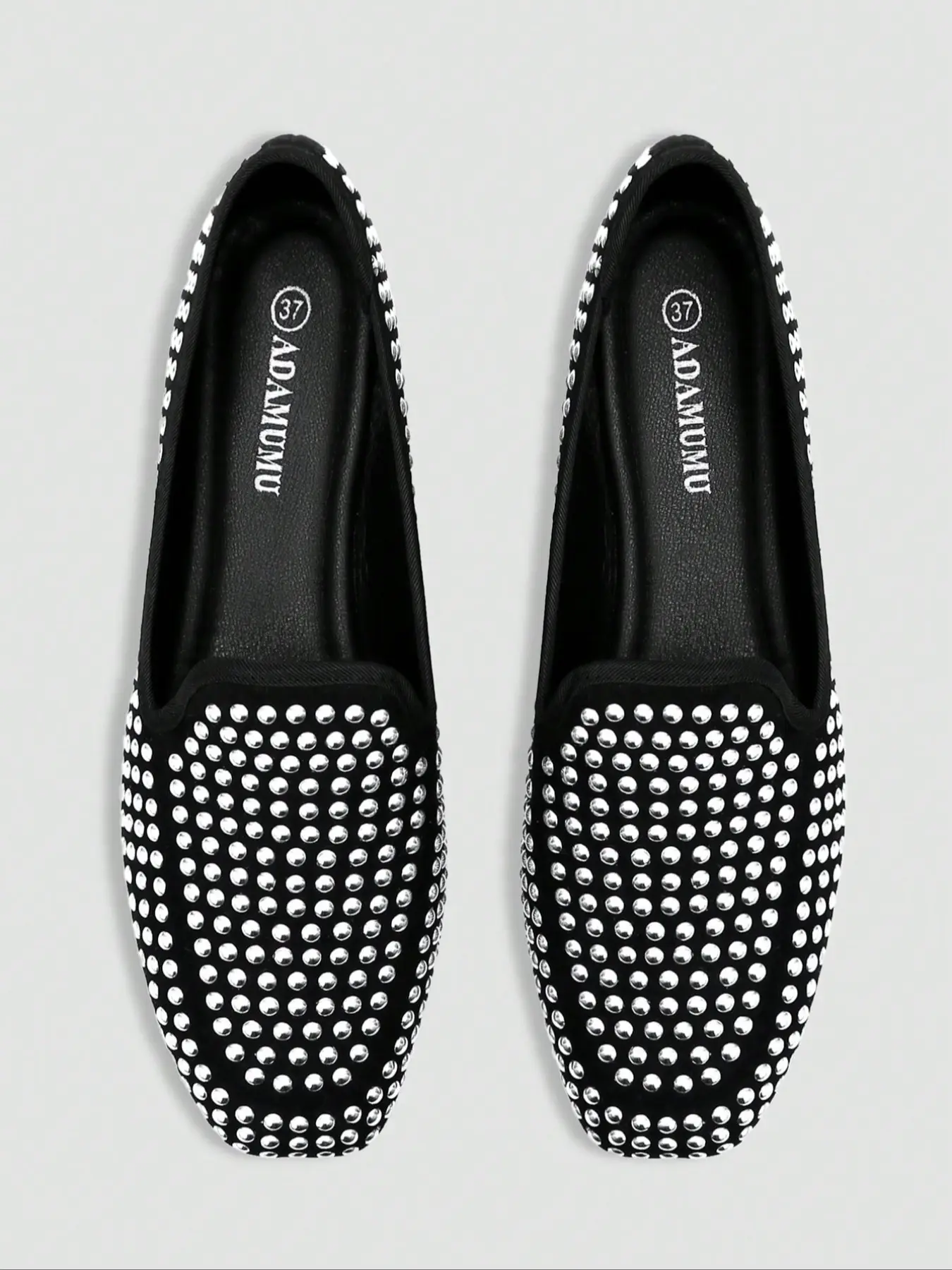 Women's Silver Color Rivet Loafers, Comfortable Flat Shoes, Casual Flats, Party Style Slip-On Design, Rubber, Daily Commute & Casual Wear