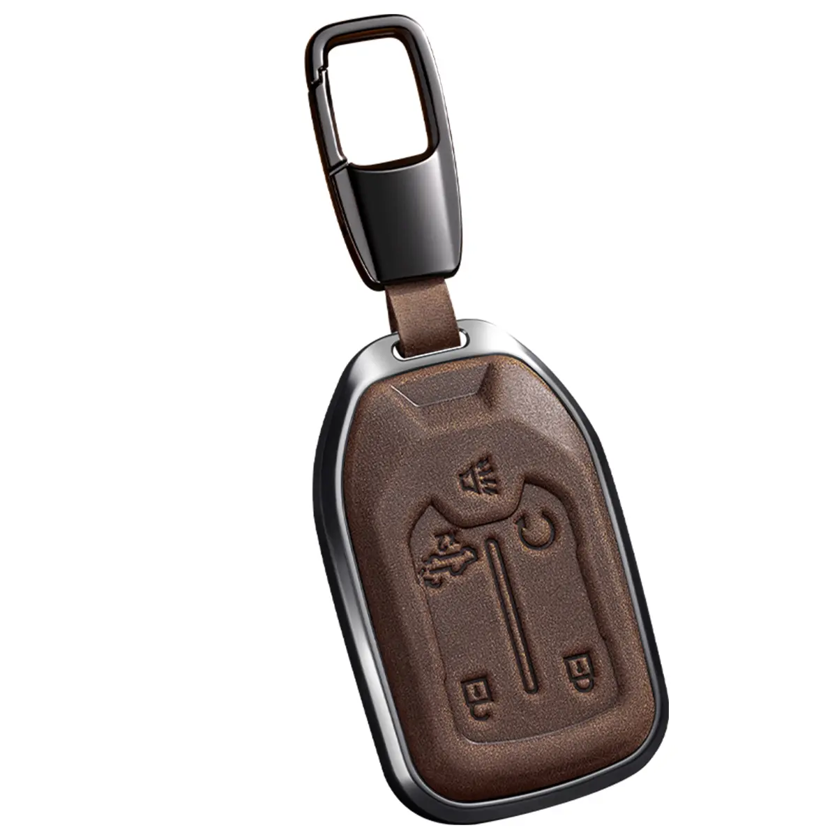 Leather Car Key Fob Cover Protective Case - 5-Button Car Accessory for Vehicle, Fits 2017 to 2022 Chevrolet, GMC Silverado, Suburban, Tahoe, Acadia, Sierra, Terrain, Yukon, No Signal Interference