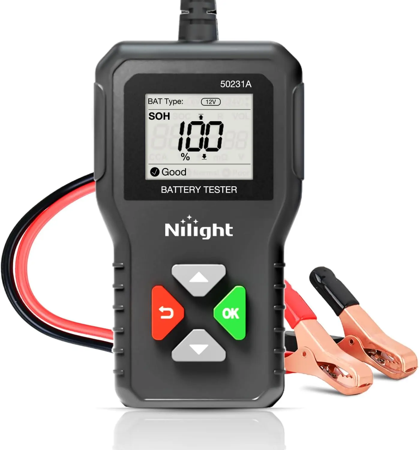 Nilight Car Battery Test Kit - 6V/12V/24V Multi-Voltage Reverse-Safe Digital Auto Analyzer, 100-2000 CCA Tester with Voltage, SOH, SOC, Internal Resistance Detection for Vehicles