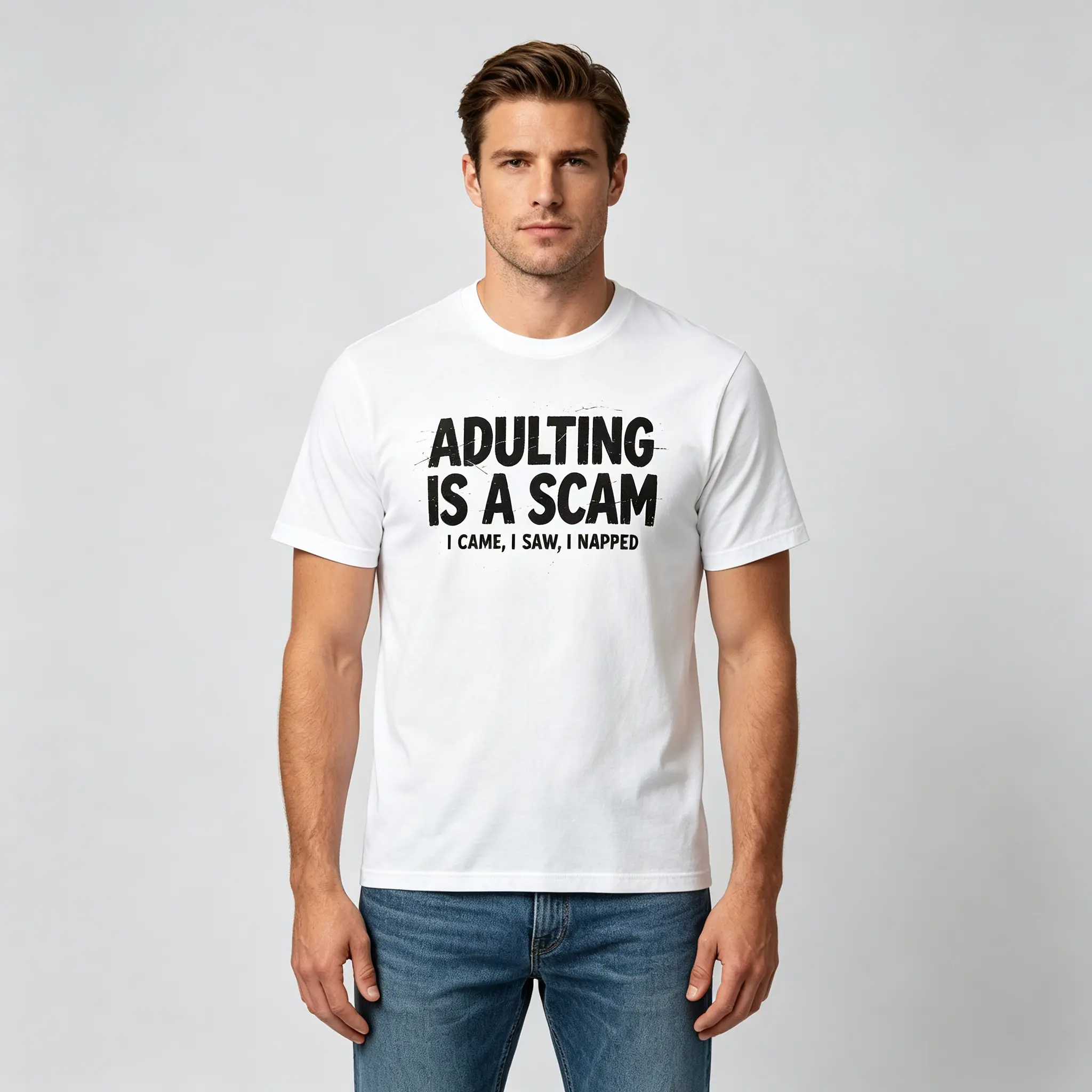 Men's Vintage Relaxed Fit Breathable Cotton Classic Funny Print T-Shirt, Distressed Slogan, Round Neck Short-Sleeve Casual Streetwear Clothes, Menswear Novelty Outdoor Top