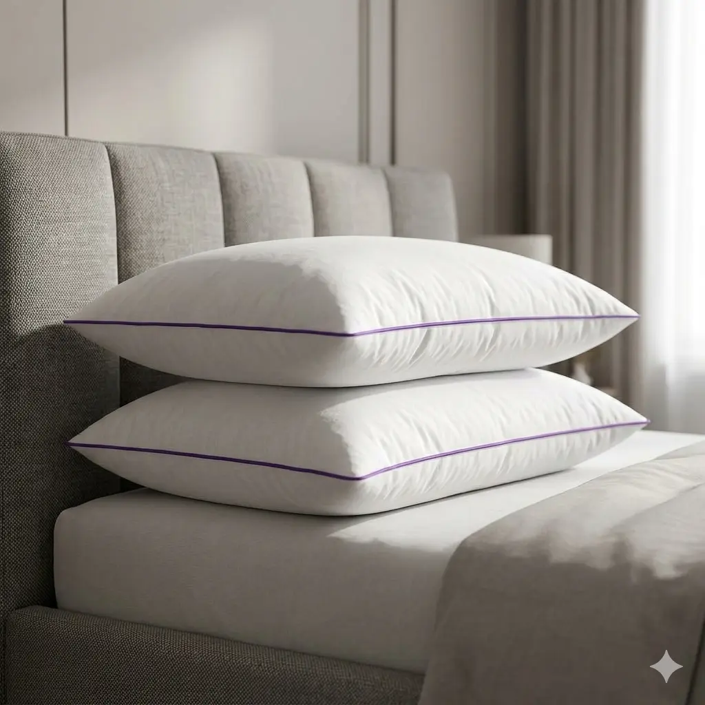 JOLLYVOGUE Embossed Queen Size Cooling Microfibre Bedding Pillows - Medium Firm, 7D Down Alternative Fill, 40% Plush 3D Fill, Fluffy, Anti-Allergic, Breathable, Ergonomic Neck-Hug Support, Machine Wash, Fade Resistant, Hotel-Quality for Side/Back Sleepers