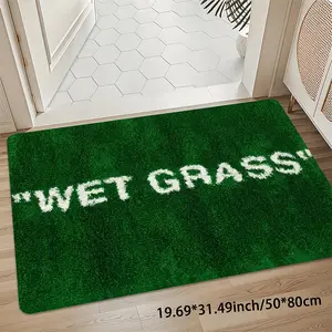 WET GRASS Green Grass Pattern Rug, Aesthetic Modern Slogan Carpet, Velvet 8mm Thick Non-Slip 850gsm Floor Mat, Machine Washable Soft Durable Rug, Home Decorative Rug for Living Room Bedroom Decor
