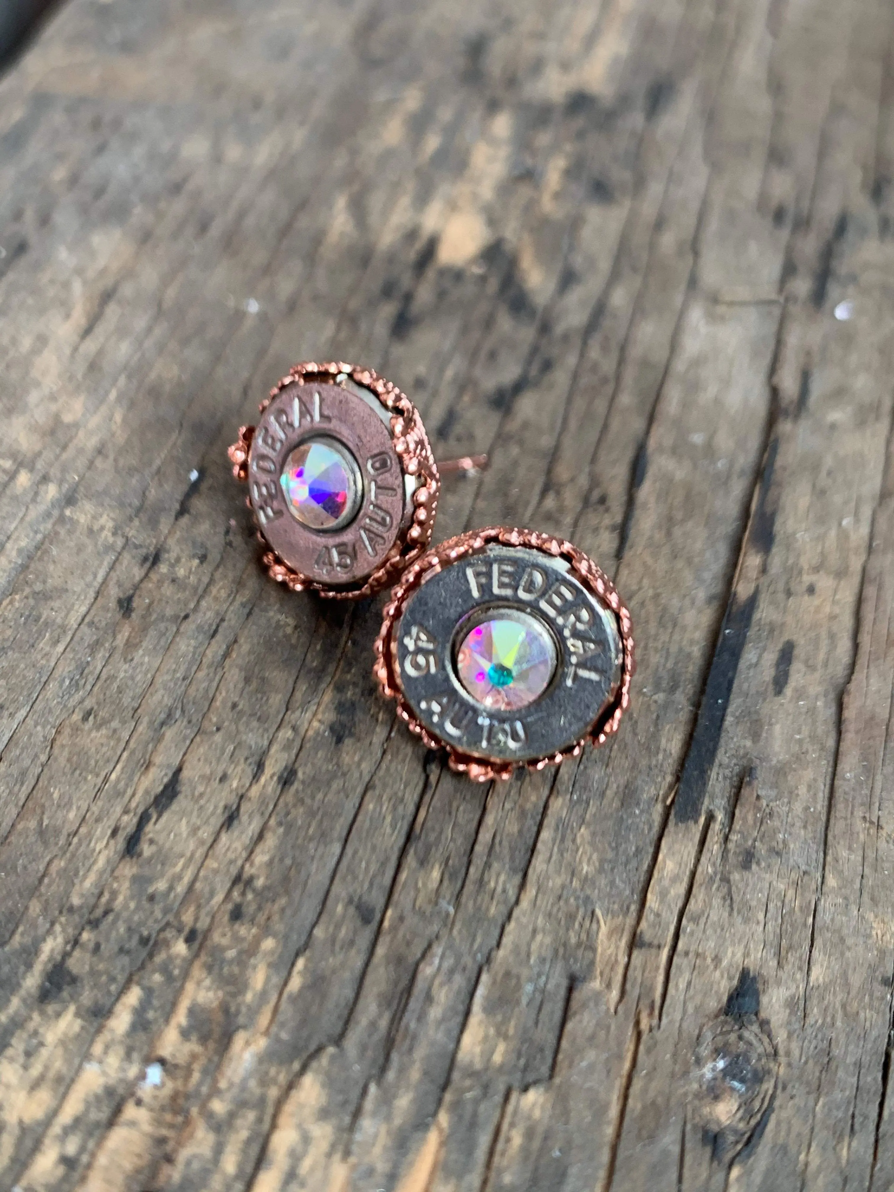 Rose Gold Crown 45 Auto Bullet Earrings