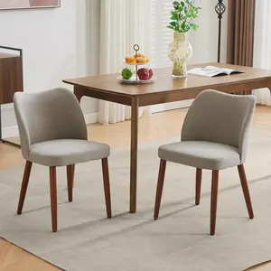 Dining Chair Set of 2, Linen Upholstered Kitchen Chair with Sold Wood Legs, Wing Backrest, Wooden Dinner Chair, Kitchen Chairs with Thick Cushions for Dining Room, Living Room