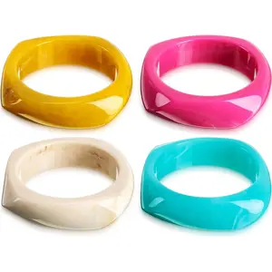 4Pcs Colorful Square Acrylic Resin Bangle Bracelet, Wide Geometric Irregular Wristbands Women, Dazzling Fashion Accessories for Women