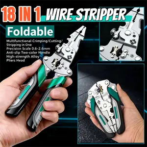 18 In 1 Foldable Ｗire Stripper Crimper, Multifunctional Folding Wire Stripping Tool, Wire Strippers Electrical，Electric Cable Stripper, Cable Cutters with Plier, Crimper, Twister, Splitting