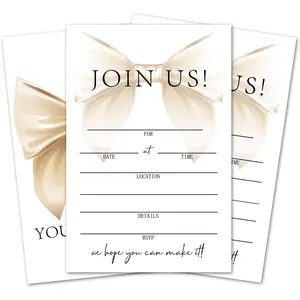 25 count Champagne Bow Invitation Cards With Envelopes - Join  Invitations For Wedding  Shower Birthday, 4x6 Inch Fill-In Style Double-Sided -02