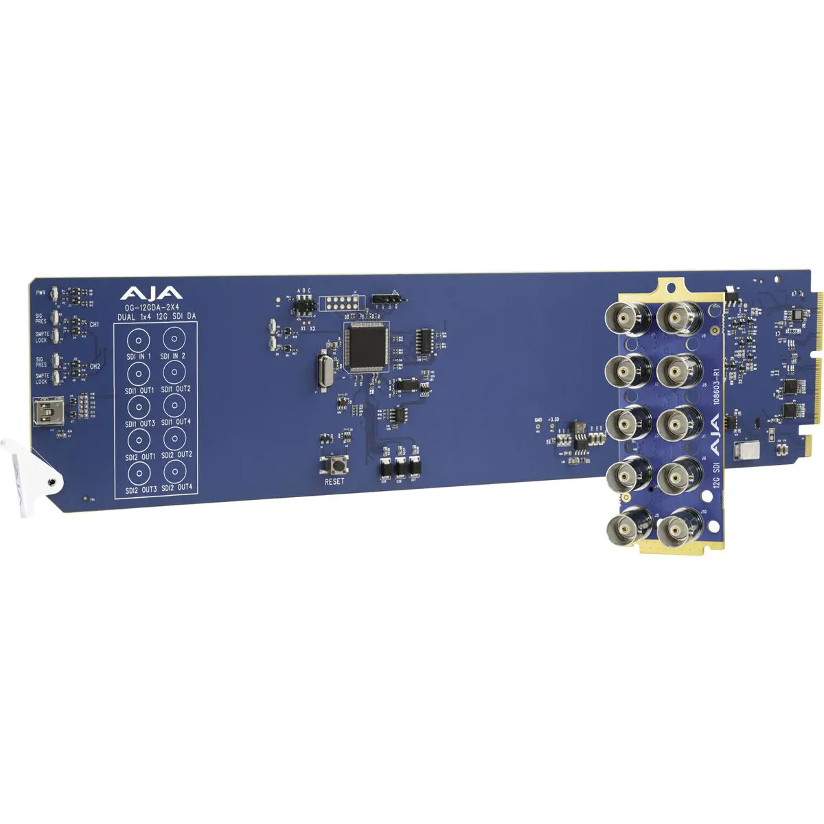 AJA OG-12GDA-2x4 openGear Dual 1x4 12G-SDI Distribution Amplifier with Remote Control, Mobile Compatibility, and Secure Connector, Device