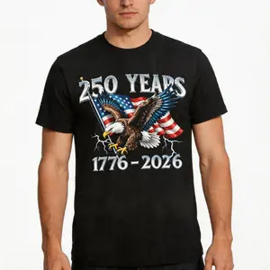 Men’s Eagle & USA Flag T-Shirt – 250 Years 1776-2026 Design, Round Neck, Patriotic Tee for Thanksgiving, Christmas, Summer & Daily Wear, PatrioticShirt