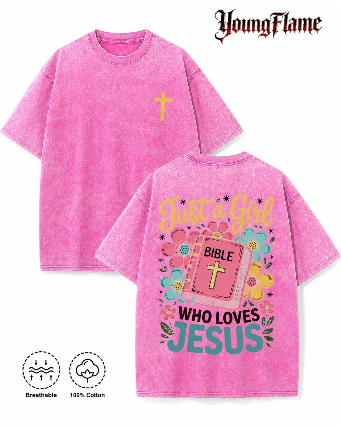 Vintage Acid Wash Just A Girl Who Loves Jesus Graphic Tee Christian Y2K Clothing Streetwear Oversized Top unisex casual streetwear tee trendy short sleeve top loose fit casual shirt