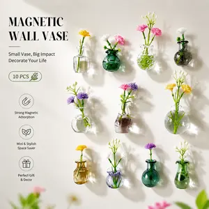 10PCS Magnetic Mini Glass Vases – Tiny Flower Holder Magnets for Fridge, Locker & Office Decor, Perfect Home Décor Gift