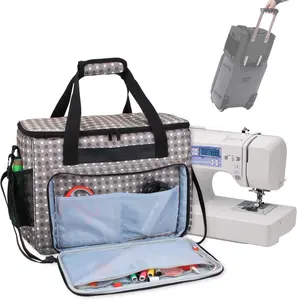 Sewing Machine Case, Carrying Tote Bag Storage Organizer Compatible with Brother, Singer Sewing Machines and Accessories, Gray Dots