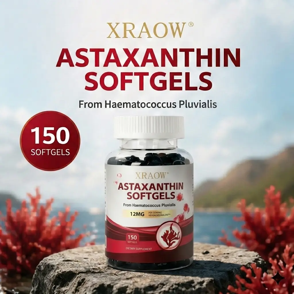 XRAOW Astaxanthin 12mg Supplement, 150 Softgels – Natural Microalgae Antioxidant for Eye, Joint, Skin & Internal Circulation Support – 75 Day Supply