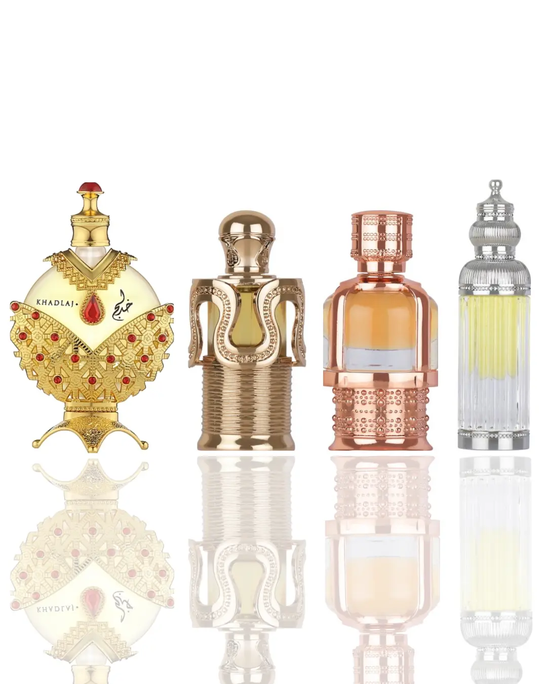 Lattafa Unisex 4-Piece Floral Oriental Bundle Pack - Hareemal Sultan Gold Oil, Maitha, Haakem, Amoura Rose Jasmine EDP, Amber Floral Perfume, Citrus Rose, Aromatic Woody Scent, Floral Oriental Fragrance