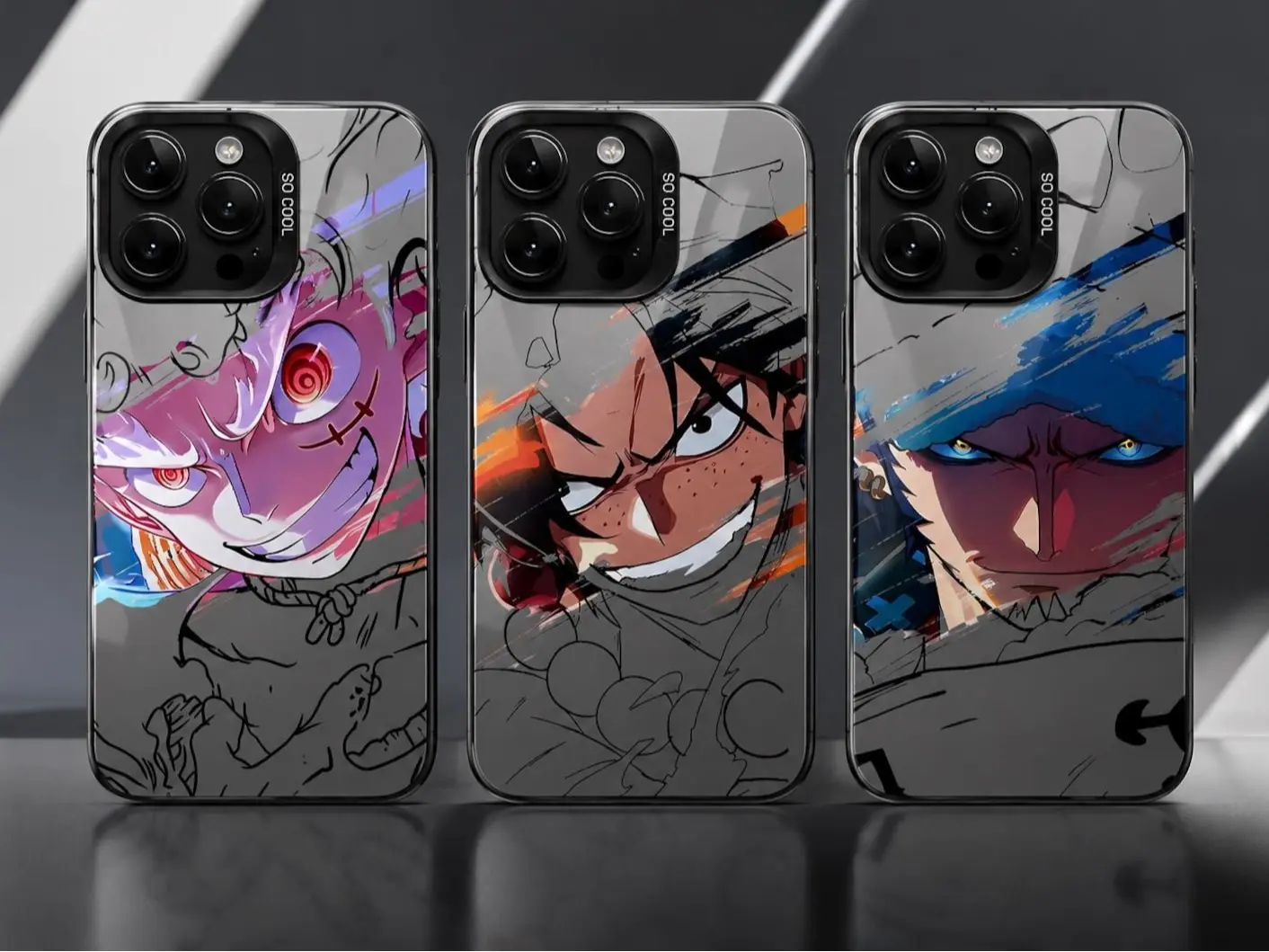 OP Phone Case Gear 5 Luffy Ace Law Brush Art Cover for iPhone 17 16 15 14 13 Pro Max Anime Sketch Shockproof Clear Glass Style Case