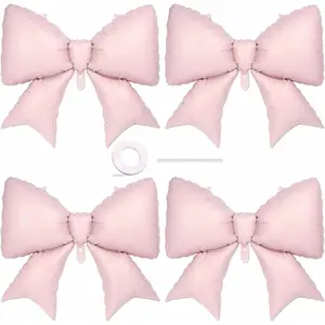 4Pcs Giant Pink Bow Balloons 38 Inch for Themed Party Decorations, Elegant Coquette Birthday Decorations for Women, Bachelorette Bridal Engagement Wedding Anniversary Party Supplies (Pink Bow Set)