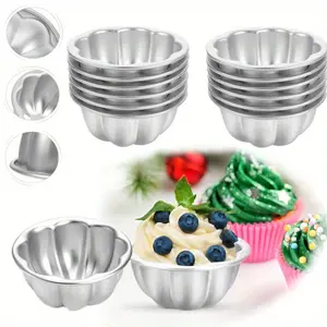 12 Pack Egg Tart Molds, Aluminum Alloy Pudding Jelly Molds,Reusable Cake Tartlets,Cupcake and Muffin Cups for Baking,Flower Shape,Non-sticky,Household goods,Halloween Decor Gifts,DIY Home tools,Hand tools