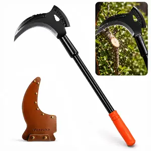 Vaseeka Manganese Steel Double-Edged Weeding Tool, 20” Metal Handle (with Protective Sheath), suitable for outdoor gardening tasks: trimming branches, cutting weeds, clearing paths. Tree pruning tool.