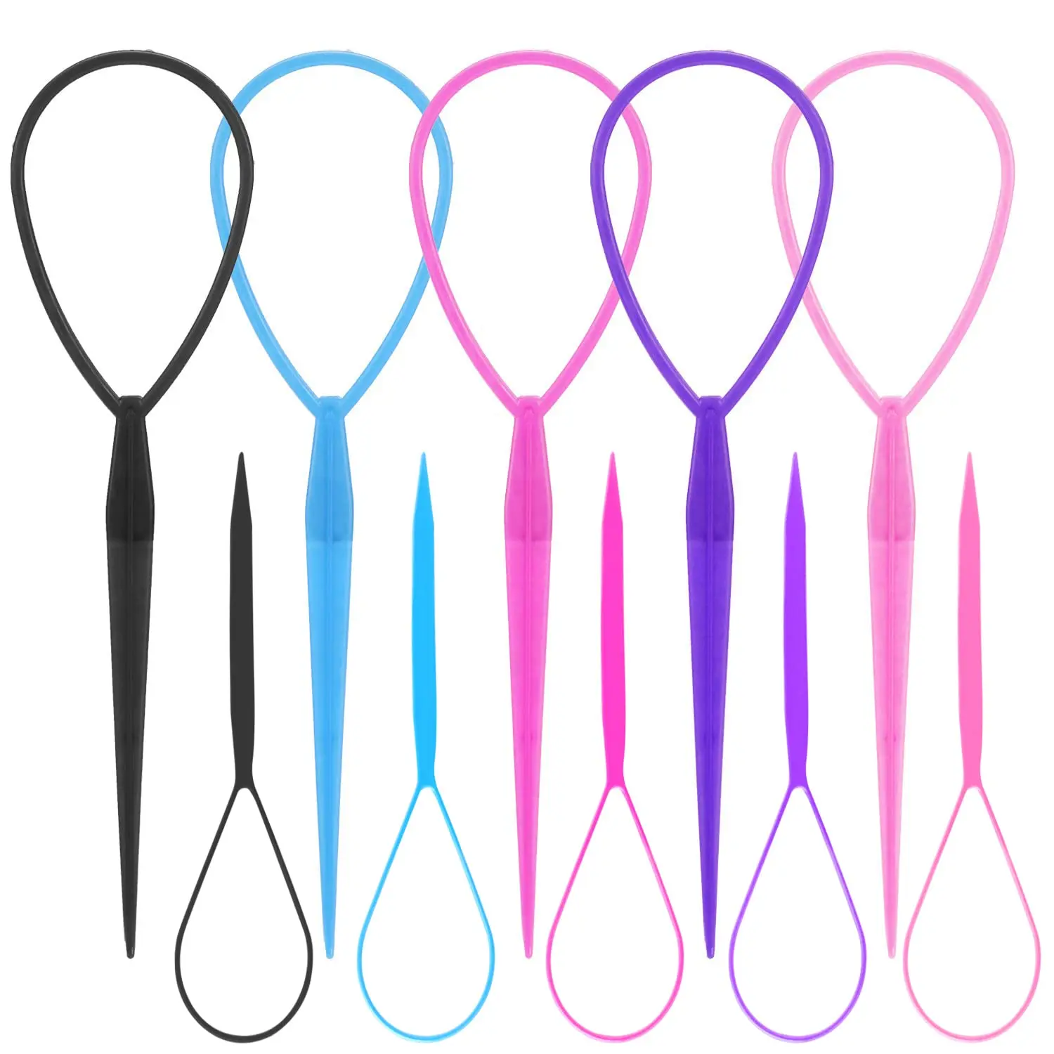 Topsy Tail Tools, 10 count Hair Styling Accessories,  Braid Tool Loop for Girls, 5 Colors, Large & Trumpet Sizes