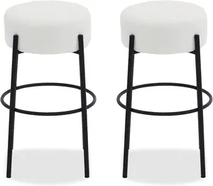 Round Upholstered Bar Stool Set of 2, 30" Tall Barstools Counter Height Kitchen Island Stools Backless Seat for Dining Room, Bar, Cafe