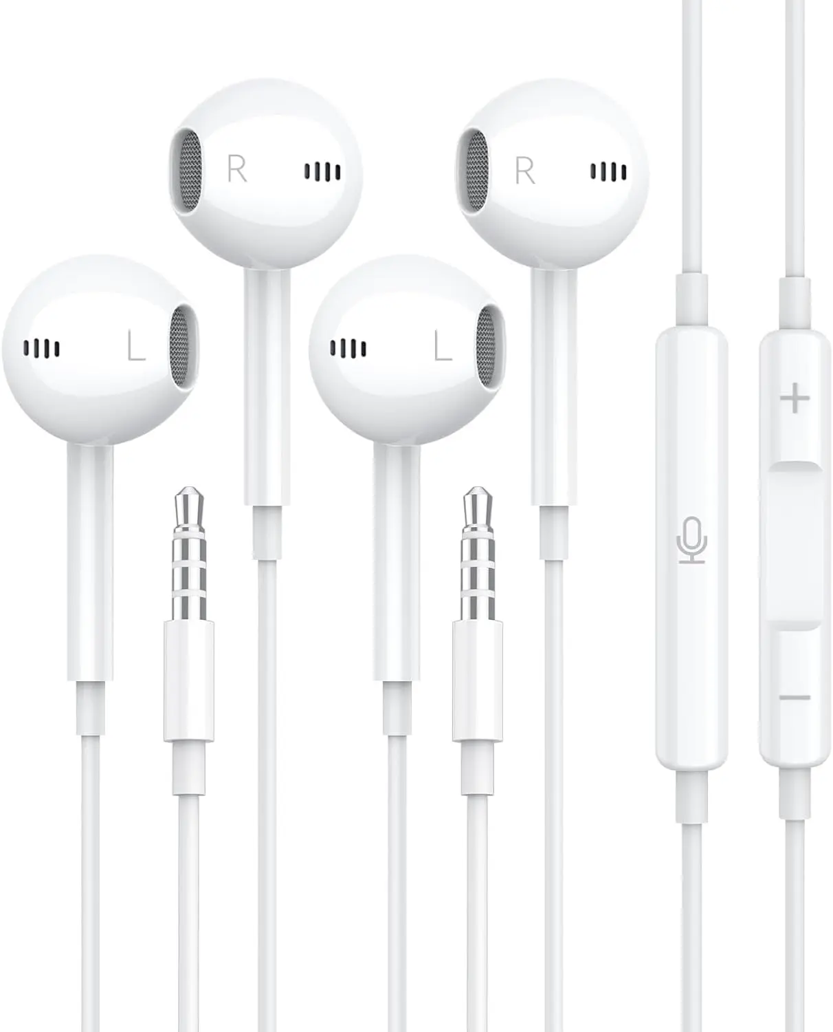 2-Pack 3.5mm Wired Earphones with Mic & Remote - Stereo Audio Headphone, Durable Design, Distinct Calls, Noise Reduction, Compatible with iPhone, iPad, Android, Laptop, PC