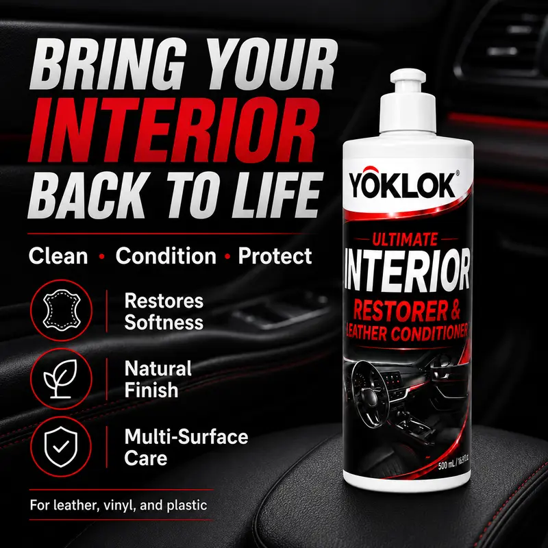 YOKLOK Ultimate Interior Restorer & Leather Conditioner - 500ml Car Cleaning Agent, Car Detailing Products, Scented Non-Greasy UV Protection, Soft Natural Finish for Leather Vinyl Plastic