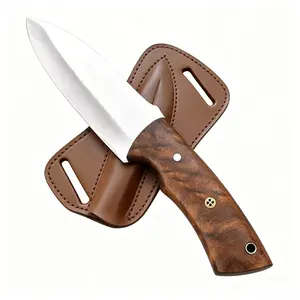 Fixed Blade Hunting Tracker Knife, Stainless Steel Blade Bushcraft Knife, Scout Carry Knives with Leather Sheath, Rosewood Handle Strong Grip, For Outdoors Hunting, Survival, Camping, Hiking Knives
