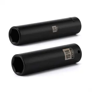 2 count 1/2 Inch Drive Extra Long Deep  Socket Set- 3/4 Inch and 15/16 Inch, CR-MO, SAE, 6 Point Extra Deep Socket, 5" Length