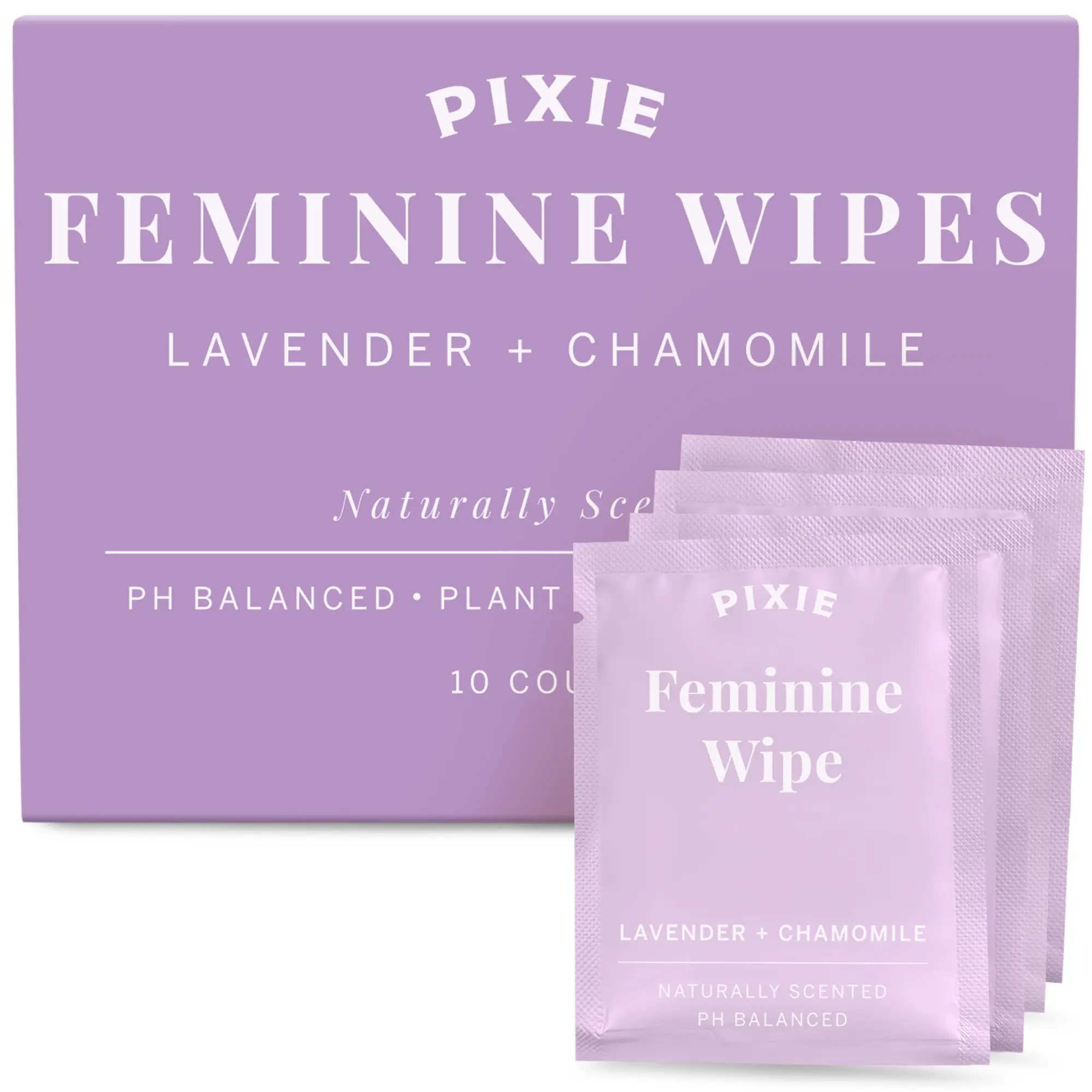 Pixie Menstrual Cup Wipes - Lavender Scented, Flushable, Biodegradable & pH Balanced - Individually Wrapped Wipes for Menstrual Cups & Discs, On-The-Go (10 Count)