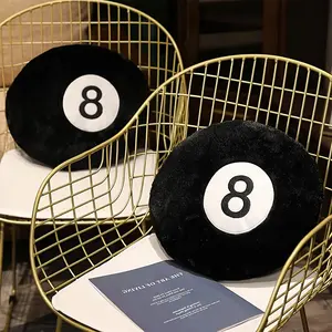 1pc Black Billiard 8-Ball Plush Pillow – Soft Round Decorative Car Pillow, Sports-Themed Cushion for Car, Sofa, and Bed, Perfect Gift for Billiard Lovers, Christmas Present