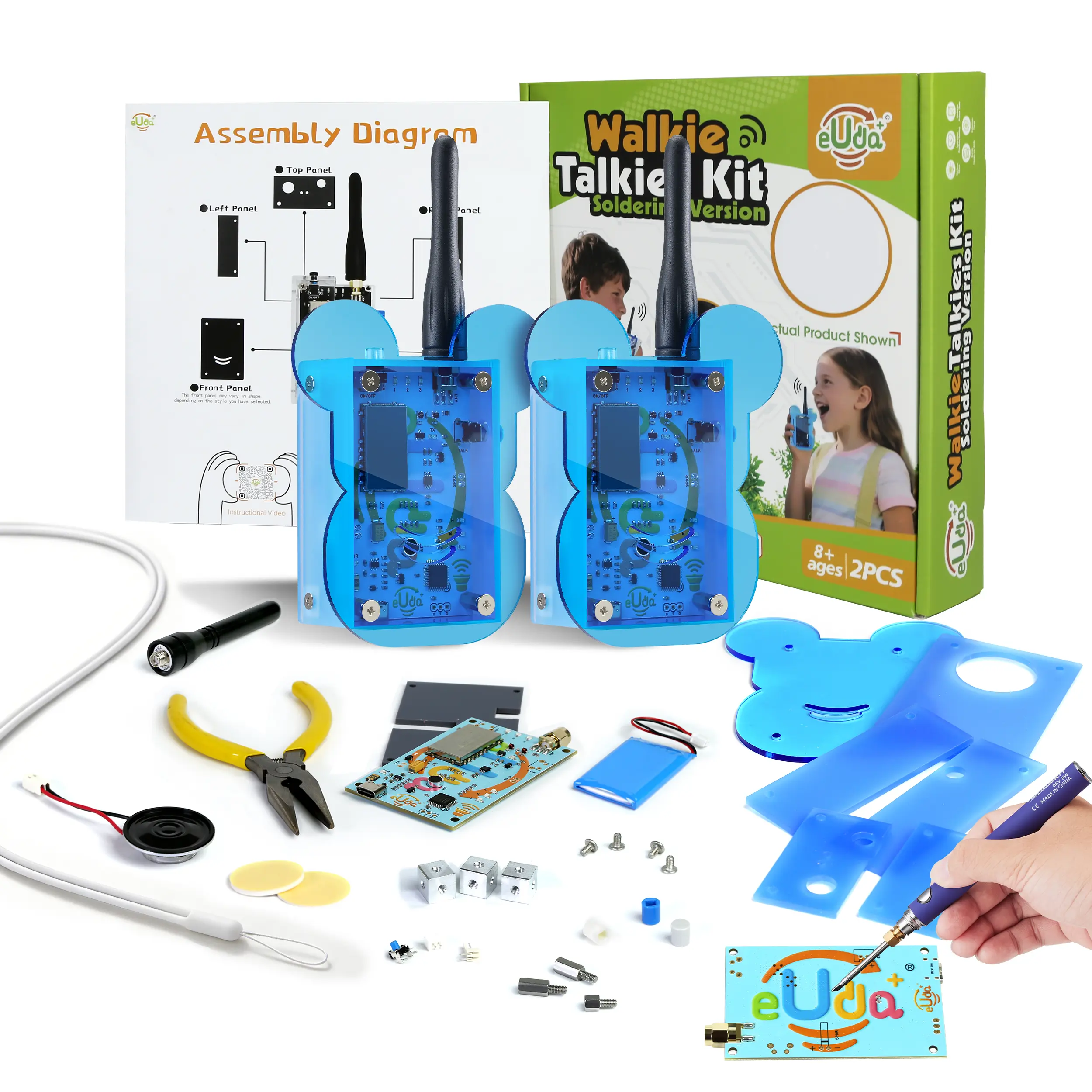 STEM Soldering Walkie Talkies Kit eUda+ – Easy DIY Electronic Science Kit – Unique STEM Gift for Kids – Fun Hands-On Learning & Building Toy