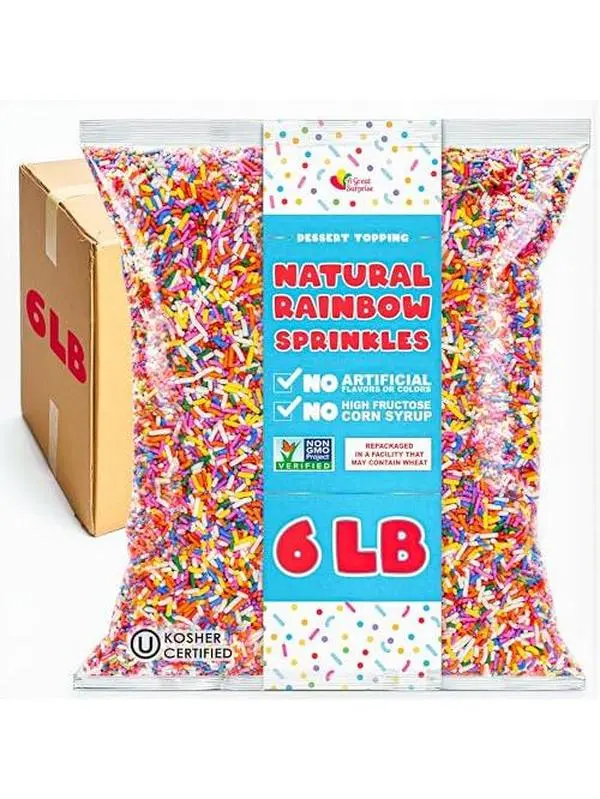 Bulk Sprinkles Dye Free - 6 Pounds - All Natural Sprinkles - Rainbow Sprinkle Mix - Bulk Jimmies, Topping for Cakes, Cookies, Ice-cream