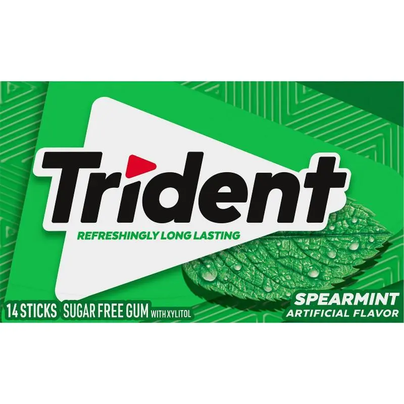 Trident Spearmint Sugar Free Chewing Gum - 12x Pocket Packs, 14ct Each, Sugarless Chewing & Bubble Gum for Fresh Breath Snack, Sodium Free, Xylitol Base