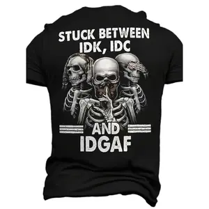 [3D Digital Skeleton Pattern T-shirt] Stylish Design Men's 3D Digital Skeleton Pattern And Letter Print Crew Neck And Short Sleeve T-shirt, Stylish And Casual Tops For Summer Outdoors Wear